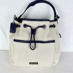 Coach Avery Canvas Drawstring Bucket Bag Navy Cream F28913